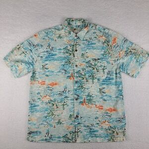 Joe Marlin Shirt Mens XL Multi Color Island Hawaiian Button Up‎ Cotton Rayon